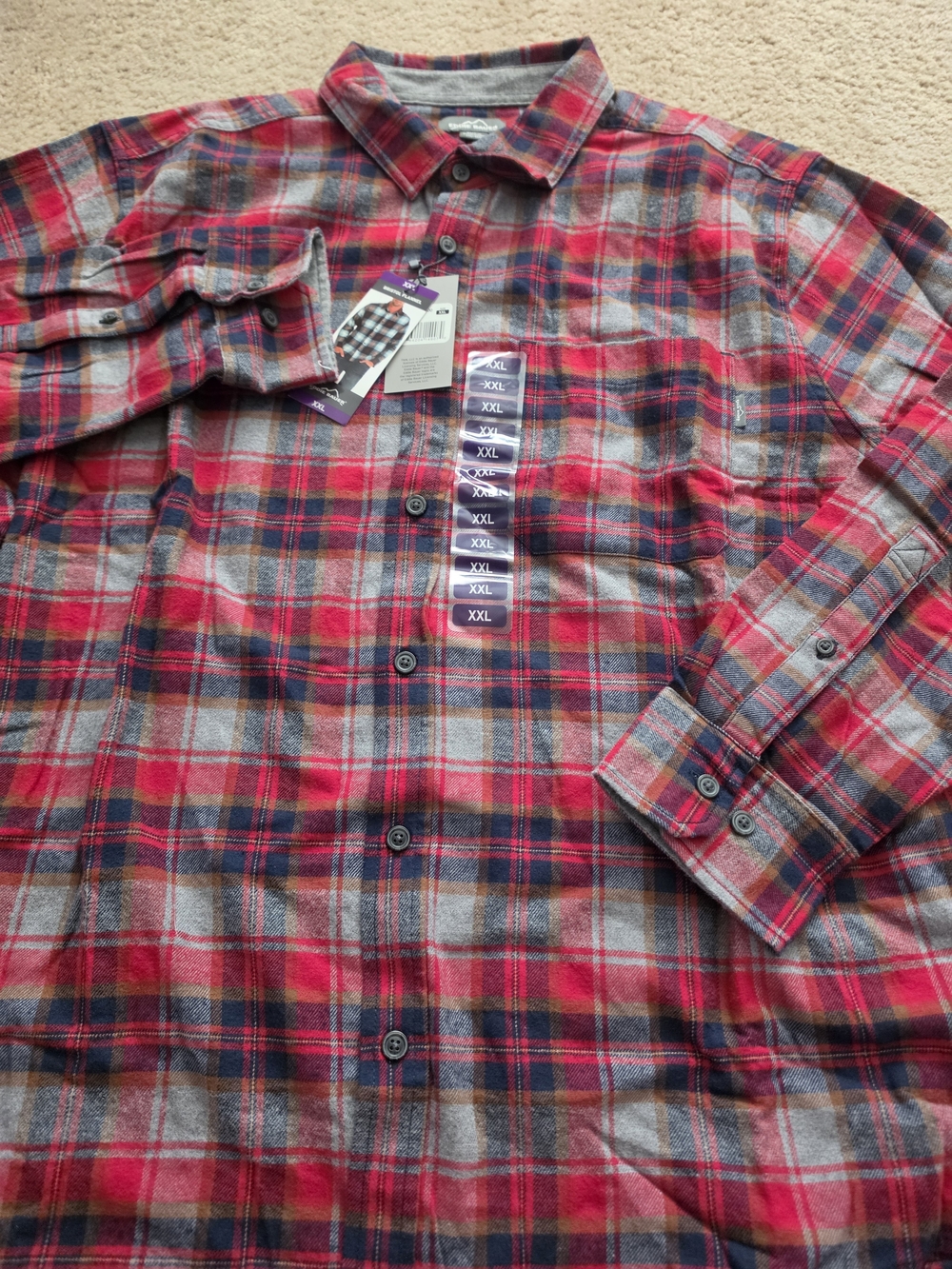 Men's Eddie Bauer Red And Blue Plaid Flannel Shirt - Long Sleeve Button-Down XXL